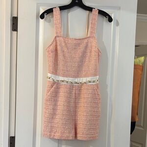 Walter Baker Pink and Cream Tweed Romper with Gold Chain Detail